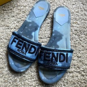 Women's Light Blue Canvas Slides